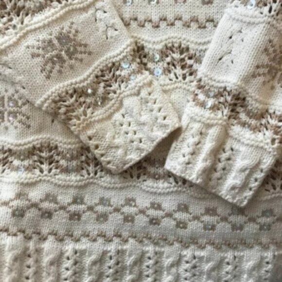 Vintage Chunky Knit Cozy Sweater Winter Fair Isle Style Stripe Sequin Lizsport S - Picture 3 of 7